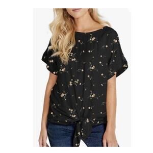 Buffalo David Bitton Black Floral Women's Short Sleeve Top Blouse Plus Size XL